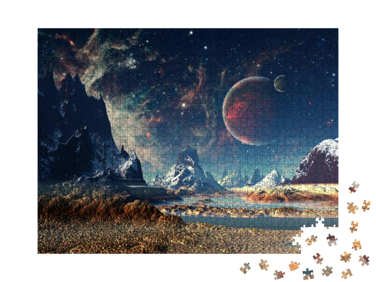 Alien Planet with a Moon & Mountains... Jigsaw Puzzle with 1000 pieces