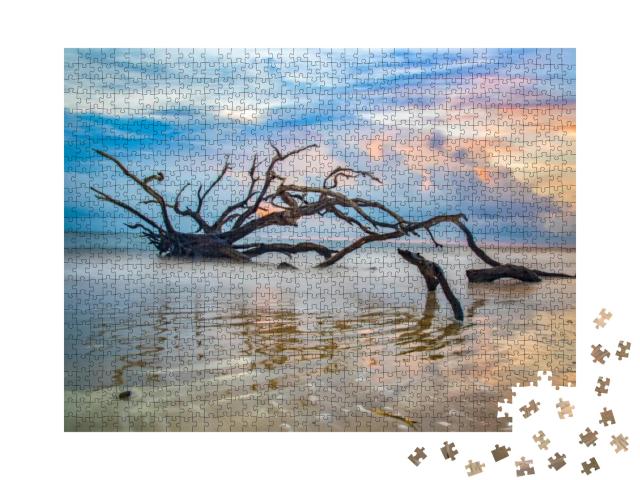 Driftwood Beach Sunrise in Jekyll Island, Georgia, Ga, Us... Jigsaw Puzzle with 1000 pieces