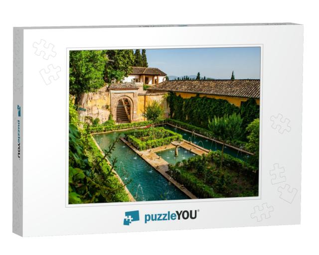 Generalife Gardens with Fountains in Alhambra, Granada, S... Jigsaw Puzzle