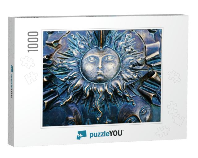Sun Face & Moon with Rays. Celestial Objects Talk of the... Jigsaw Puzzle with 1000 pieces