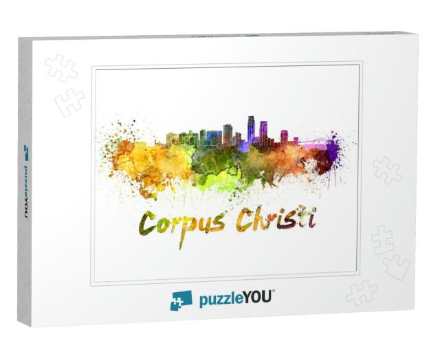 Corpus Christi Skyline in Watercolor Splatters with Clipp... Jigsaw Puzzle