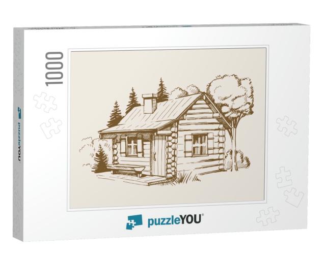 Hand Drawn Vector Illustration of Wooden House... Jigsaw Puzzle with 1000 pieces