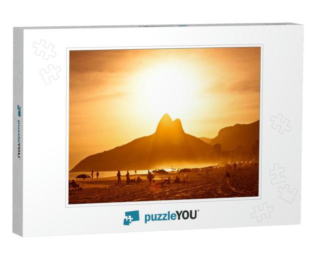 Warm Sunset on Ipanema Beach with People, Rio De Janeiro... Jigsaw Puzzle