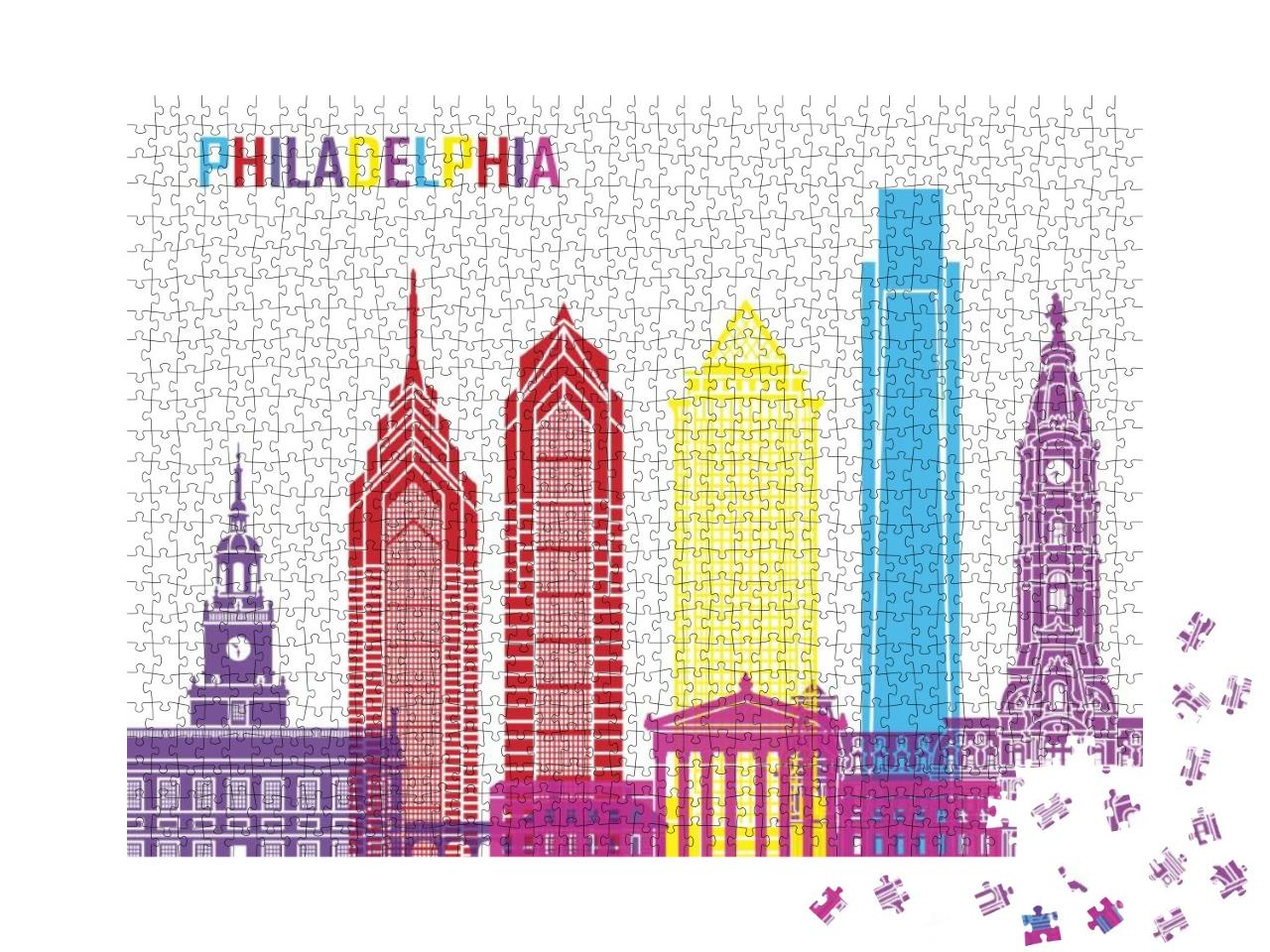 Philadelphia Skyline Pop in Editable Vector File... Jigsaw Puzzle with 1000 pieces