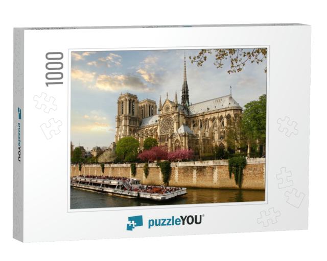 Paris, Notre Dame with Boat on Seine, France... Jigsaw Puzzle with 1000 pieces