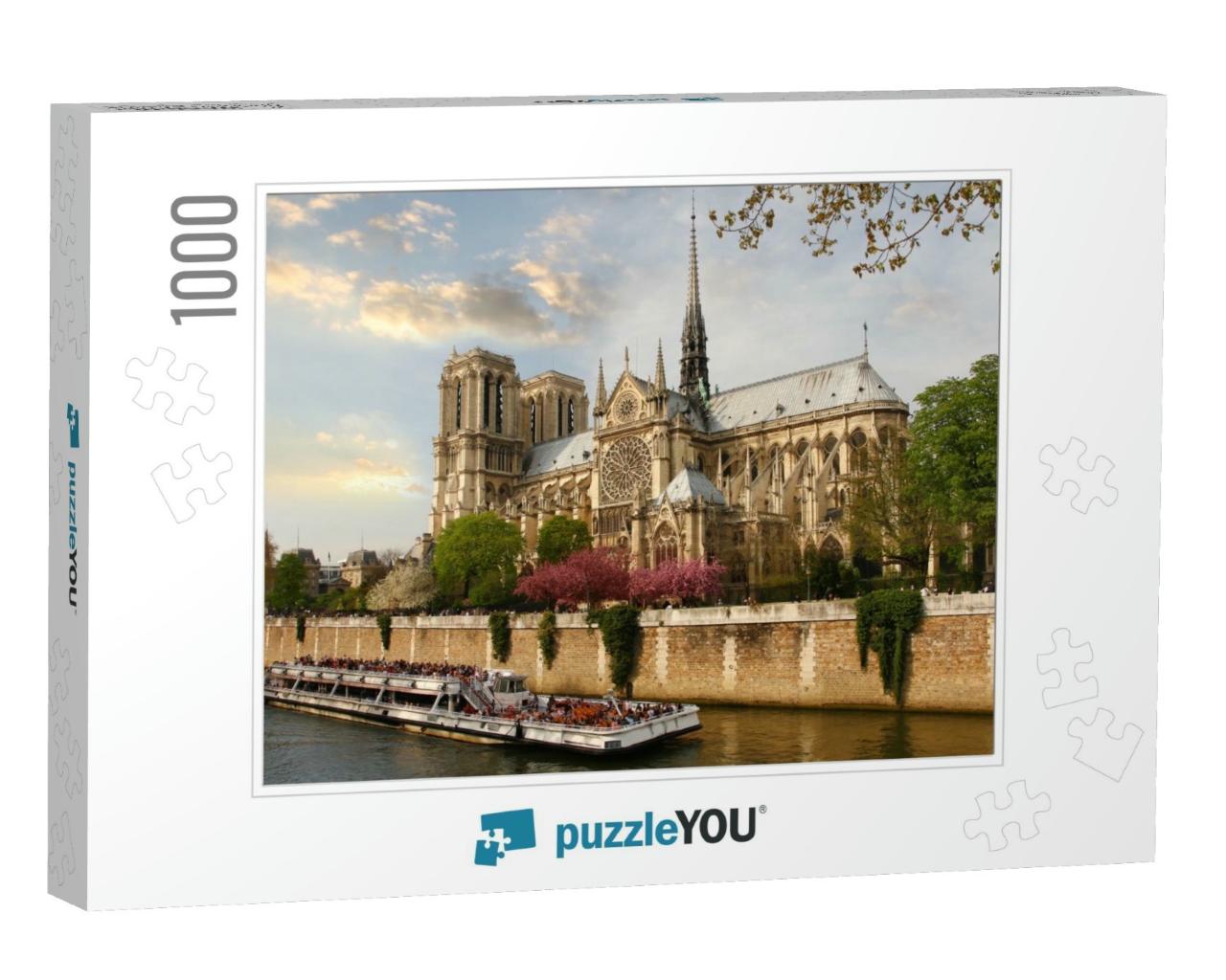 Paris, Notre Dame with Boat on Seine, France... Jigsaw Puzzle with 1000 pieces