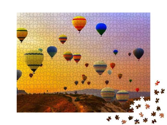 Hot Air Balloons Landing in a Mountain Cappadocia Goreme... Jigsaw Puzzle with 1000 pieces
