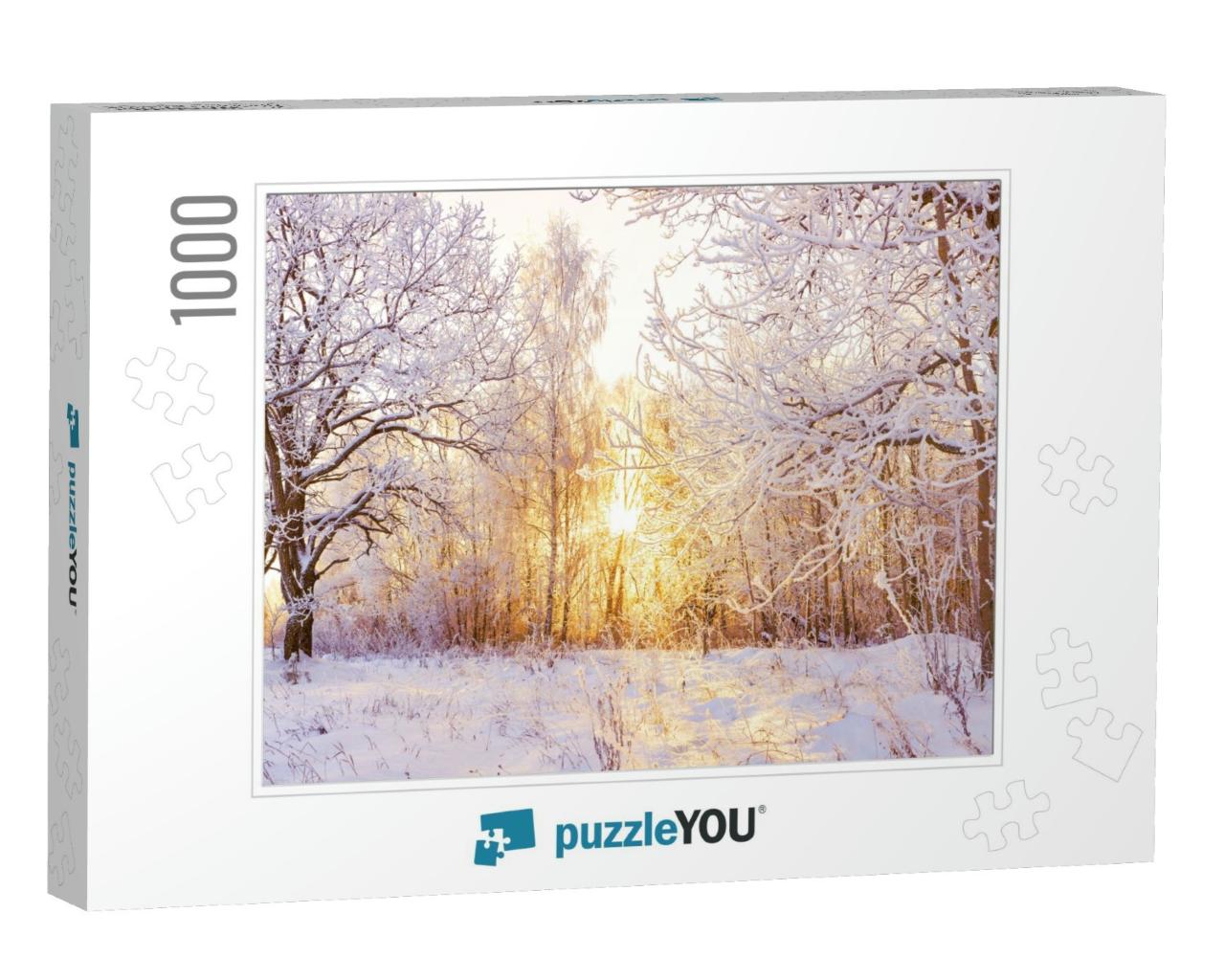 Beautiful Snowy Winter Landscape Panorama with Forest & S... Jigsaw Puzzle with 1000 pieces