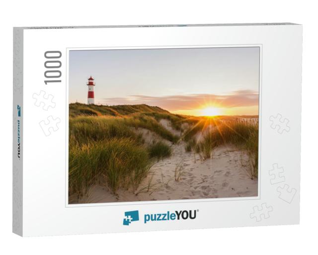 Lighthouse List East At Sunset with Sunstar, Ellenbogen... Jigsaw Puzzle with 1000 pieces