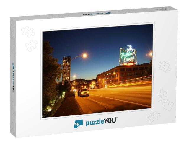 Portland Downtown At Night, Portland, Oregon, United Stat... Jigsaw Puzzle