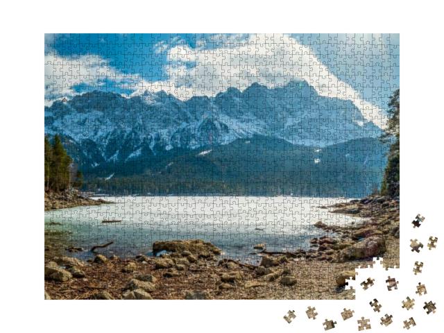 Winter View to the Frozen Lake & the Zugspitze At the Bac... Jigsaw Puzzle with 1000 pieces