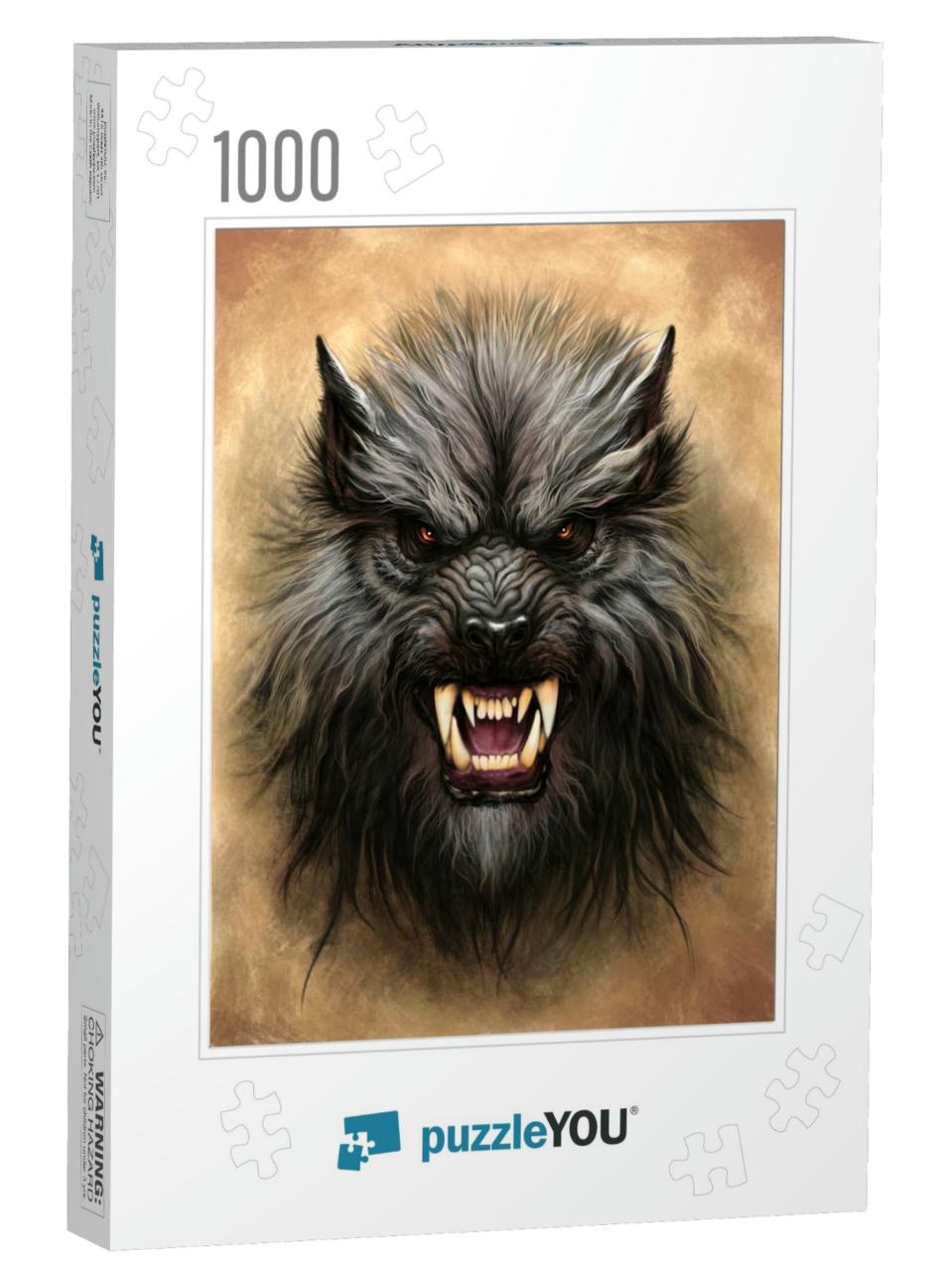 Werewolf Head on the Textured Abstract Background. Digita... Jigsaw Puzzle with 1000 pieces