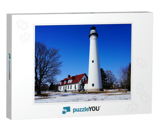 Wind Point Lighthouse Outside of Racine, Wisconsin Lights... Jigsaw Puzzle