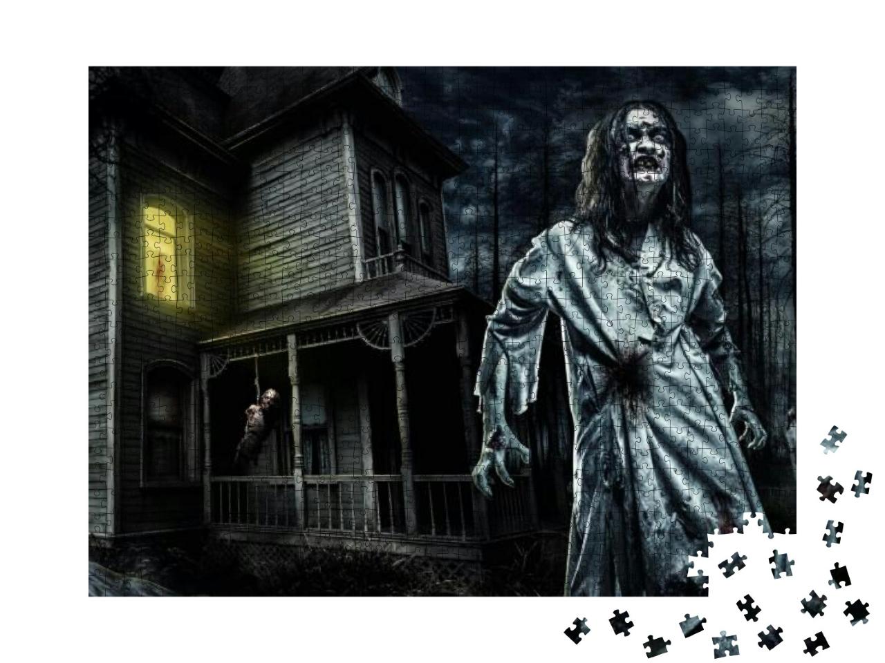 Horror Zombie Near the Abandoned House. Halloween... Jigsaw Puzzle with 1000 pieces