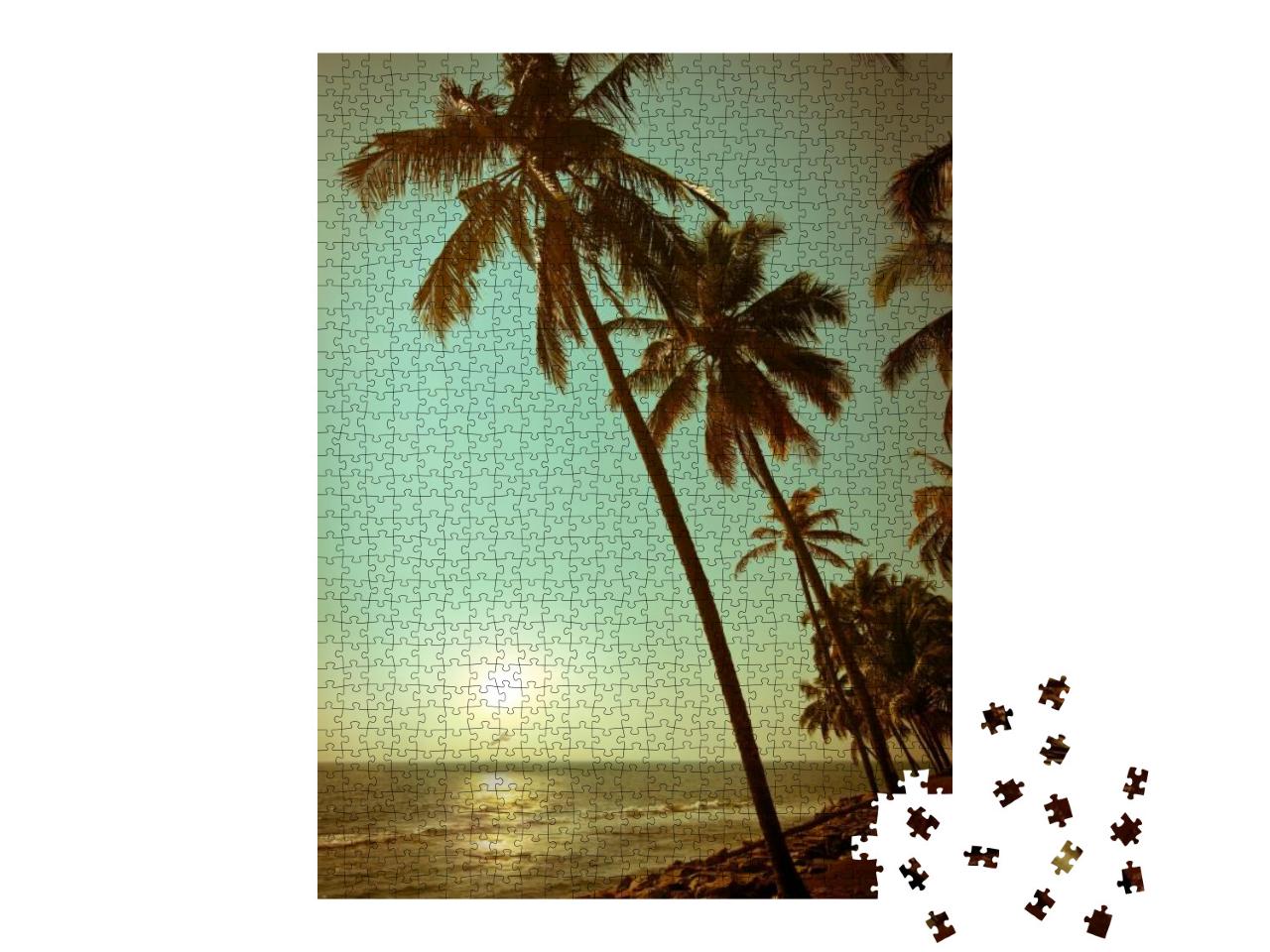 Beautiful Sunset At Tropical Beach with Palm Trees. Ocean... Jigsaw Puzzle with 1000 pieces