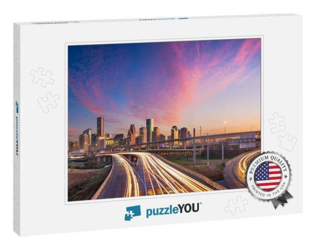 Houston, Texas, USA Downtown Skyline Over the Highways At... Jigsaw Puzzle