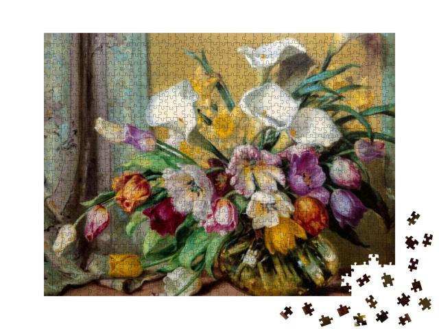 Image of Painting Depicting Varied Flowers in a Vase... Jigsaw Puzzle with 1000 pieces