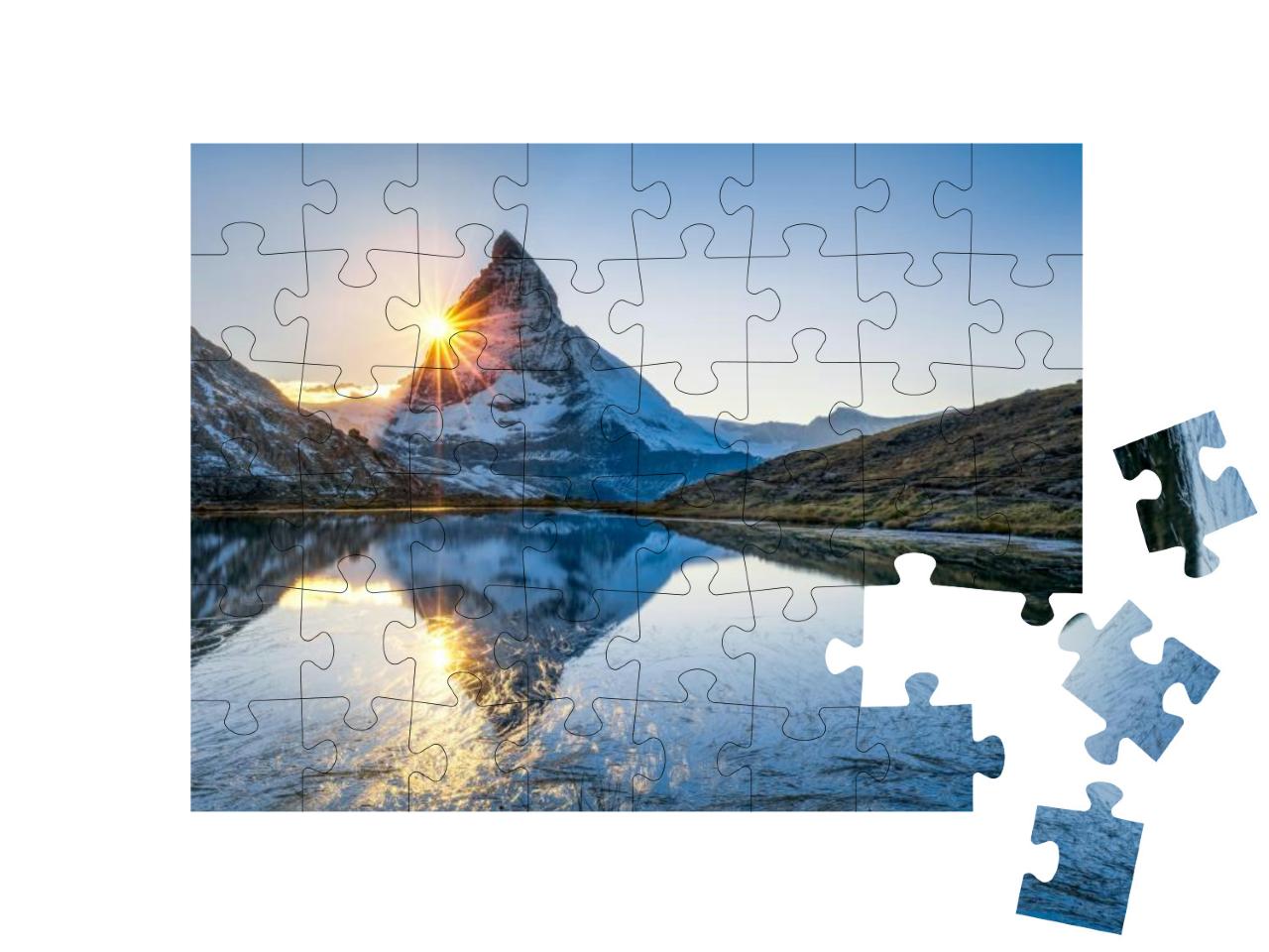 Riffelsee & Matterhorn Mountain in Swiss, Canton of Valai... Jigsaw Puzzle with 48 pieces