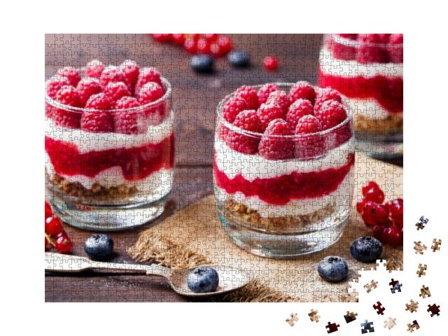 Raspberry Dessert, Cheesecake, Trifle, Mouse in a Glass o... Jigsaw Puzzle with 1000 pieces