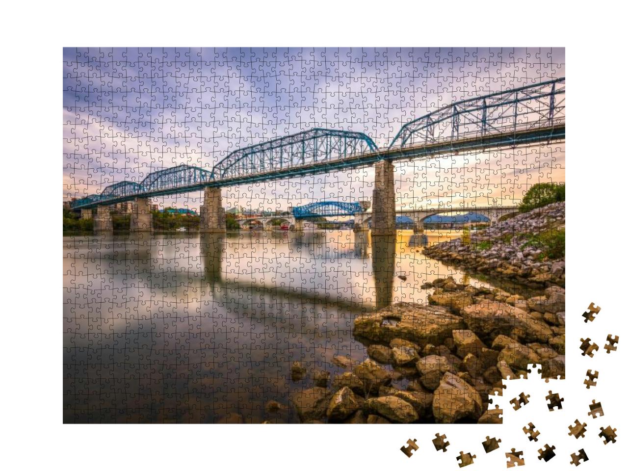 Chattanooga, Tennessee, USA River & Bridge At Dusk... Jigsaw Puzzle with 1000 pieces