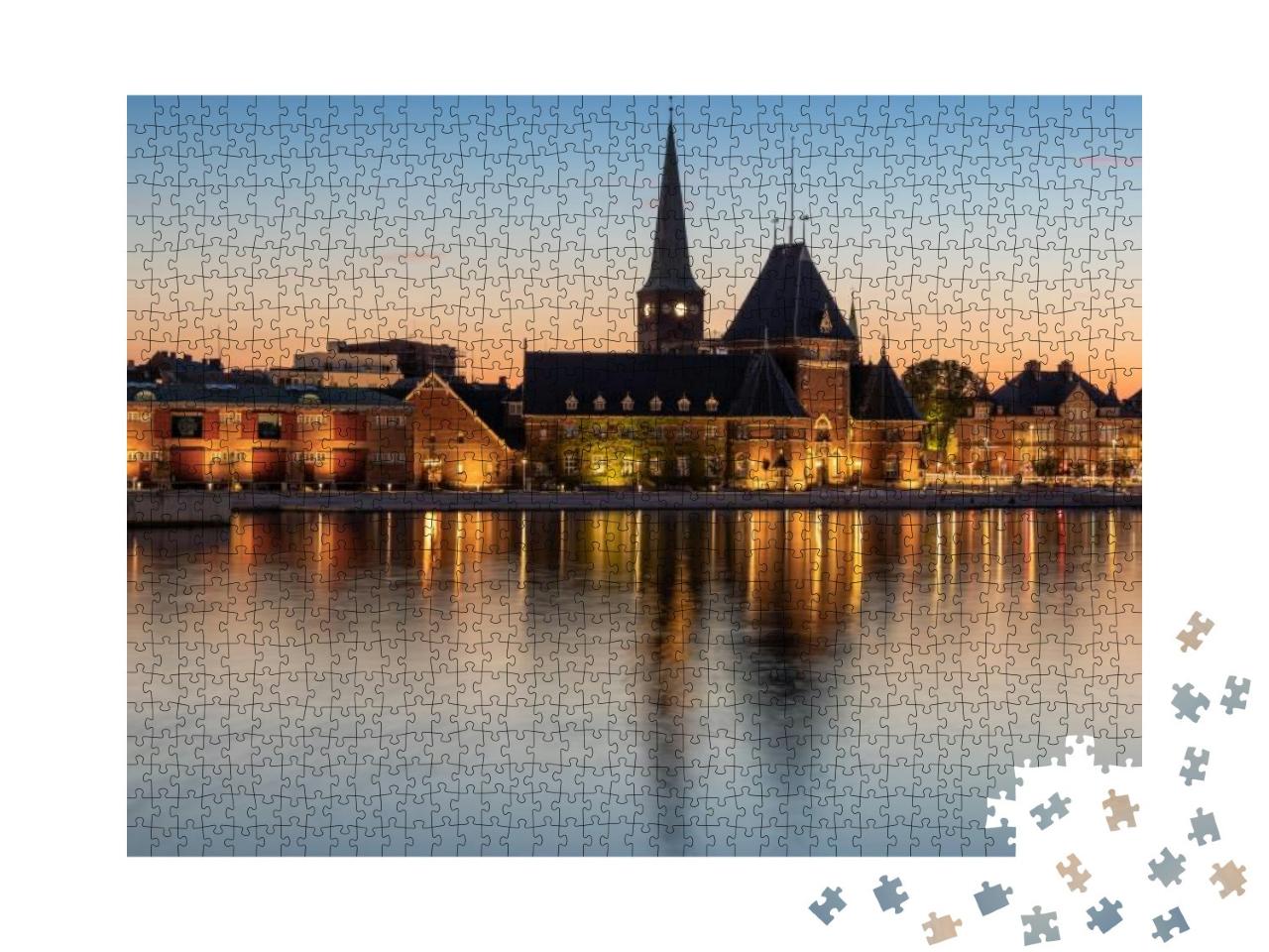 Harbor in Aarhus, Denmark in the Blue Hour... Jigsaw Puzzle with 1000 pieces
