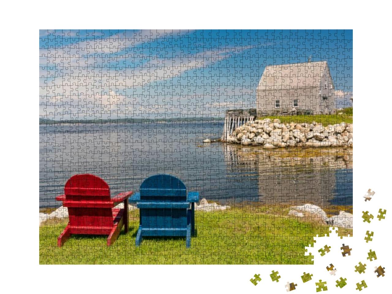 Adirondack Chairs Along the Ocean Near Peggy's Cove, Nova... Jigsaw Puzzle with 1000 pieces