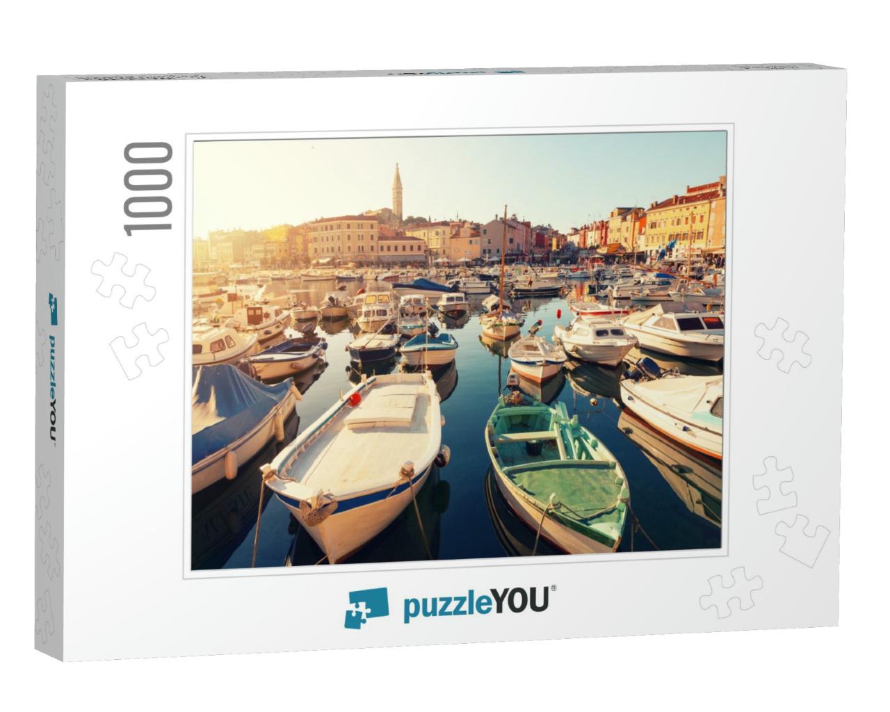 Sunset At Medieval Town of Rovinj, Colorful with Houses &... Jigsaw Puzzle with 1000 pieces