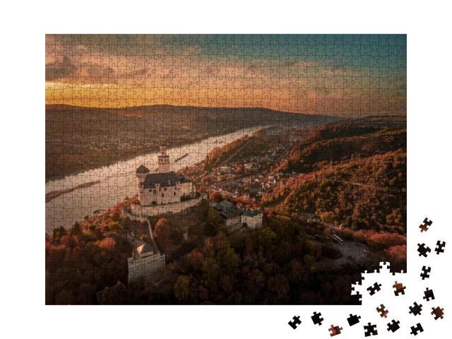 Marksburg Castle During Autumn Fall Season, Romantic Whit... Jigsaw Puzzle with 1000 pieces