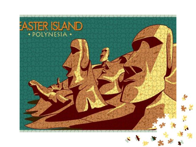 Vintage Poster of Easter Island, Famous Monument in Chile... Jigsaw Puzzle with 1000 pieces