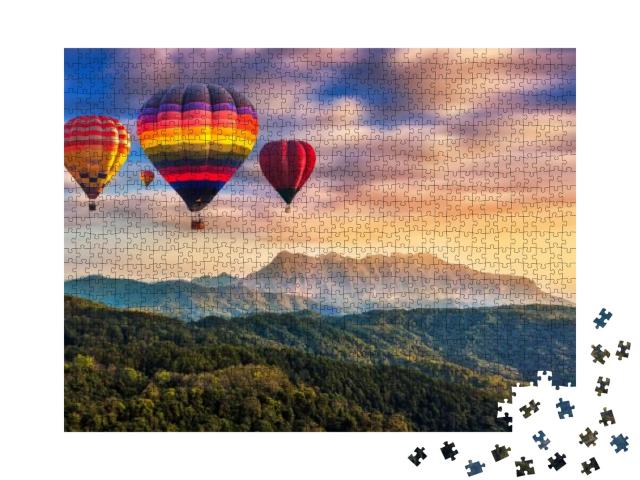 Colorful Hot Air Balloons Flying Over Doi Luang Chiang Da... Jigsaw Puzzle with 1000 pieces