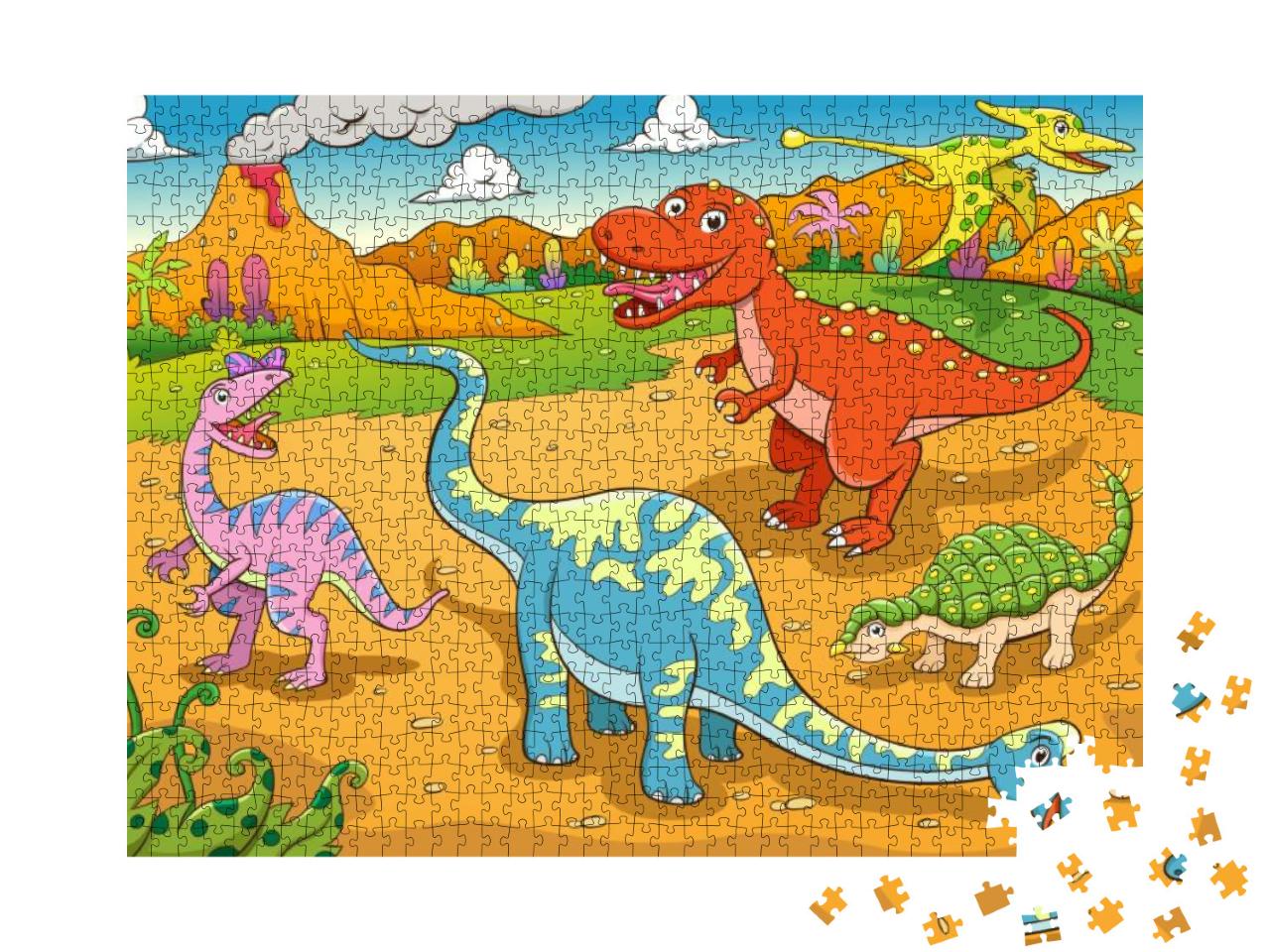 Illustration of Cute Dinosaurs Cartoon Eps10 File Simple... Jigsaw Puzzle with 1000 pieces