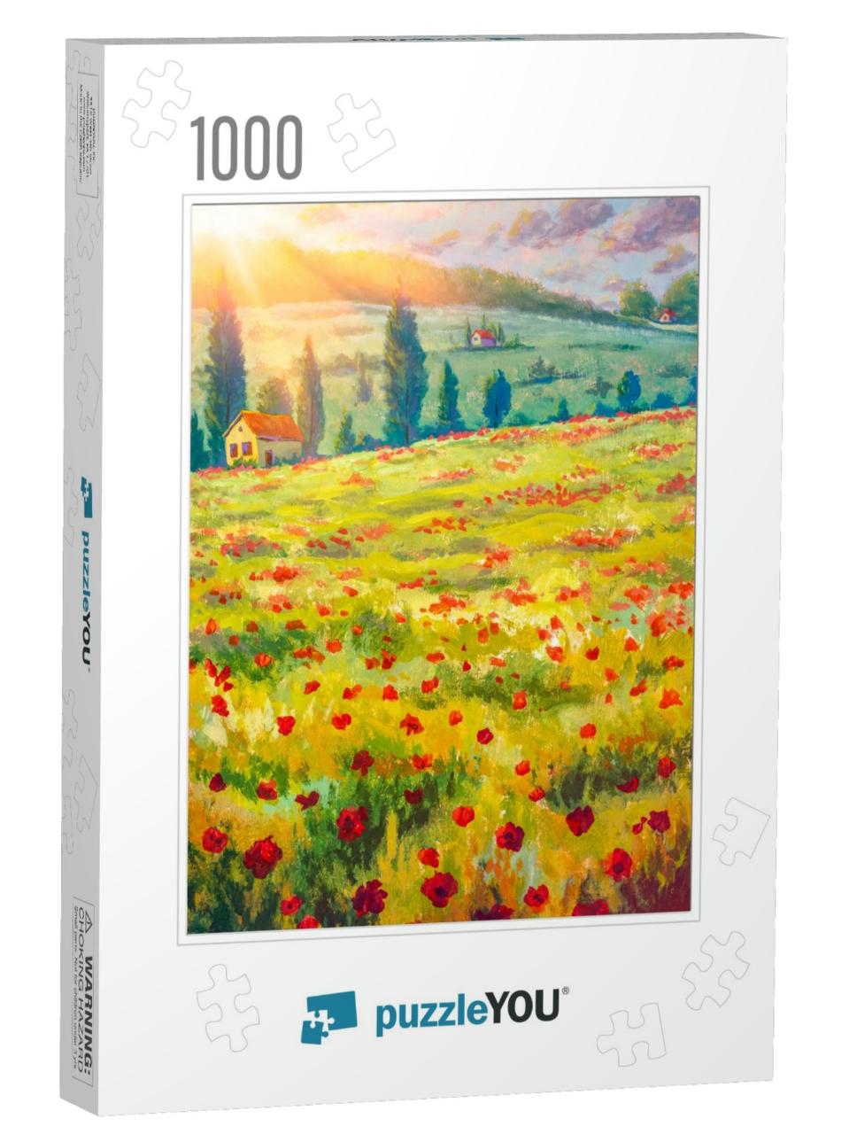 Red Poppies Tulips Rose Flowers in Green Grass Palette Kn... Jigsaw Puzzle with 1000 pieces