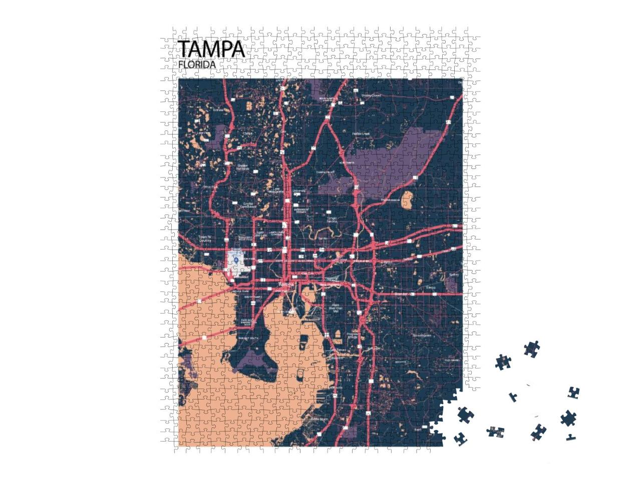 Poster Tampa - Florida Map. Road Map. Illustration of Tam... Jigsaw Puzzle with 1000 pieces