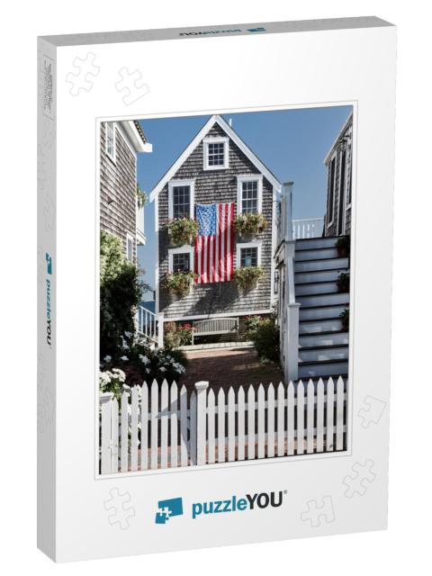 United States Flag At Suburban Neighborhood. Provincetown... Jigsaw Puzzle