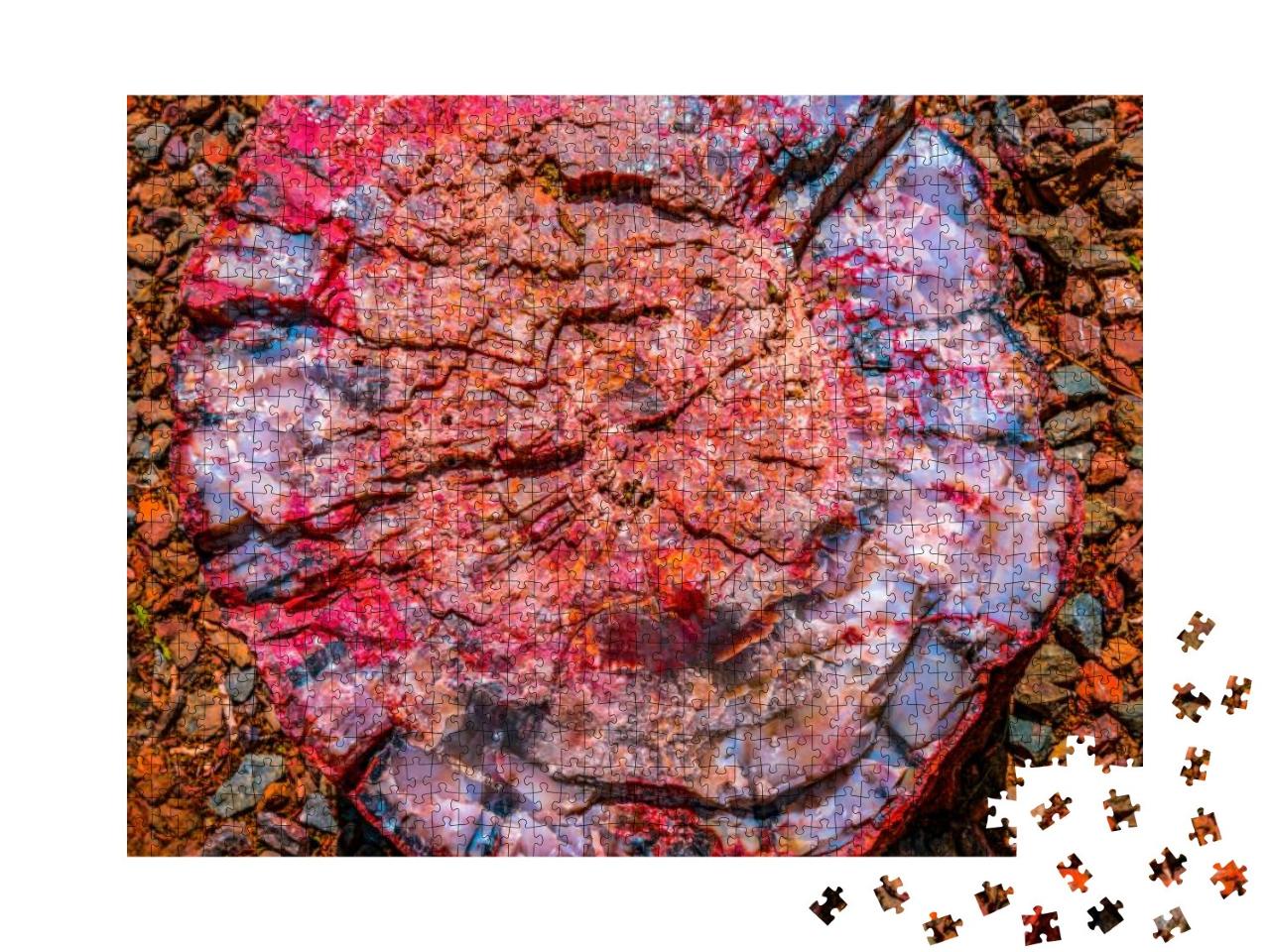 Red Blue Orange Petrified Wood Log Abstract Visitor Cente... Jigsaw Puzzle with 1000 pieces