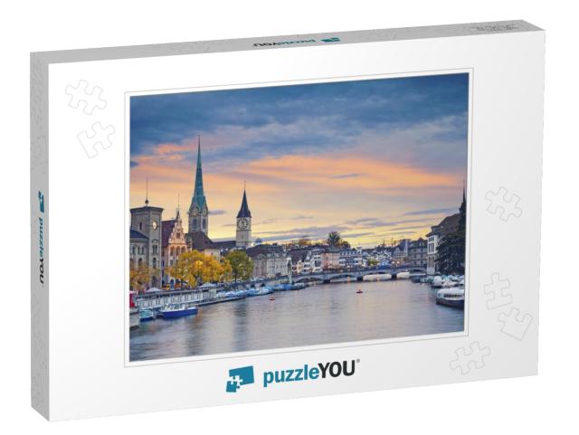 Zurich. Image of Zurich, Switzerland During Autumn Sunset... Jigsaw Puzzle