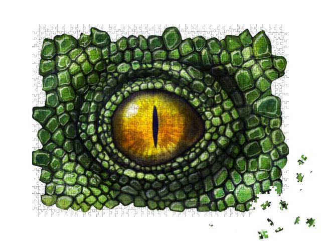 Dinosaur & Dragon Eye with Scales. Watercolor Drawing... Jigsaw Puzzle with 1000 pieces