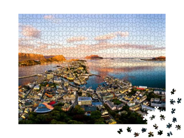 Alesund, Norway. Aerial View of Alesund, Norway At Sunris... Jigsaw Puzzle with 1000 pieces