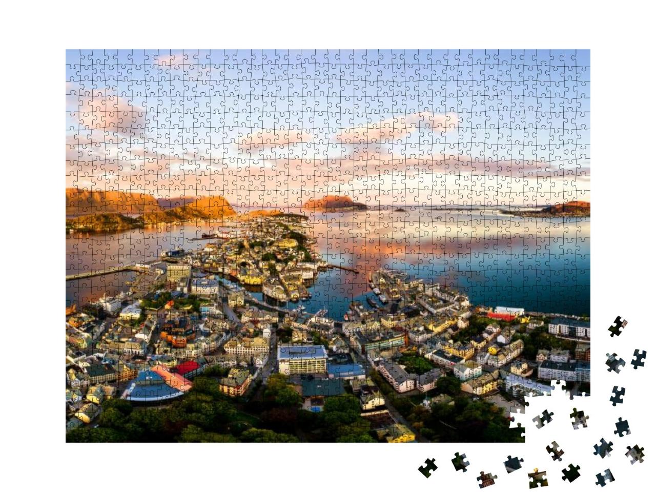 Alesund, Norway. Aerial View of Alesund, Norway At Sunris... Jigsaw Puzzle with 1000 pieces