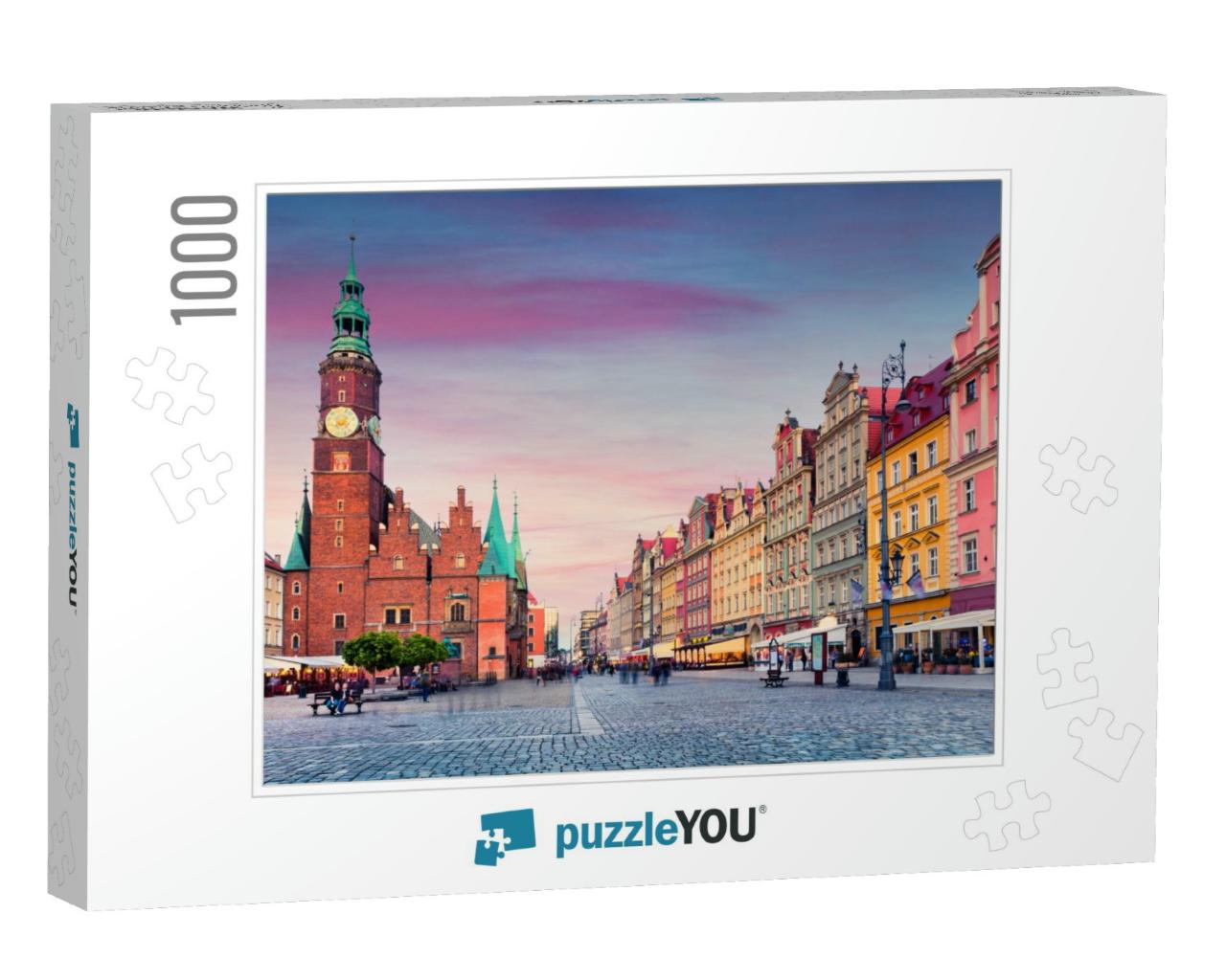 Colorful Evening Scene on Wroclaw Market Square with Town... Jigsaw Puzzle with 1000 pieces