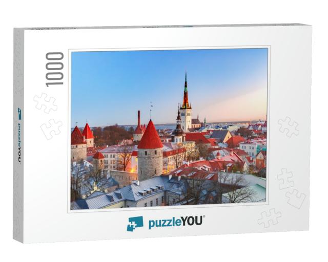 Aerial Cityscape with Medieval Old Town, St. Olaf Baptist... Jigsaw Puzzle with 1000 pieces