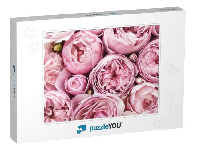 Delicate Blossoming Pink Flowers, Blooming Roses Festive... Jigsaw Puzzle