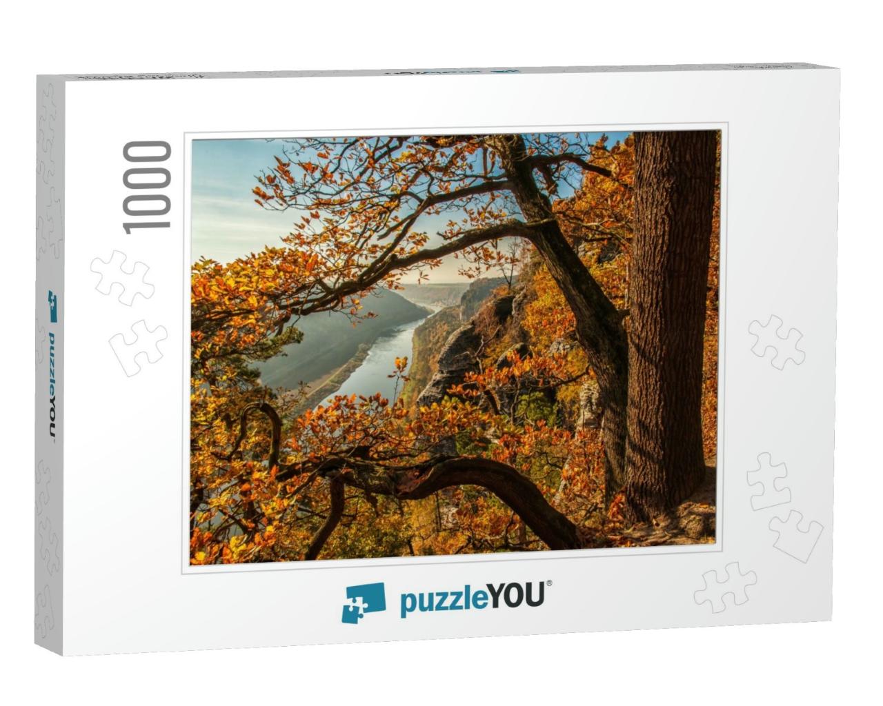 The Elbe in the Elbe Sandstone Mountains Near the Bastei... Jigsaw Puzzle with 1000 pieces
