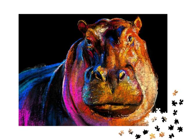 Pastel Painting of a Hippo. Modern Art... Jigsaw Puzzle with 1000 pieces
