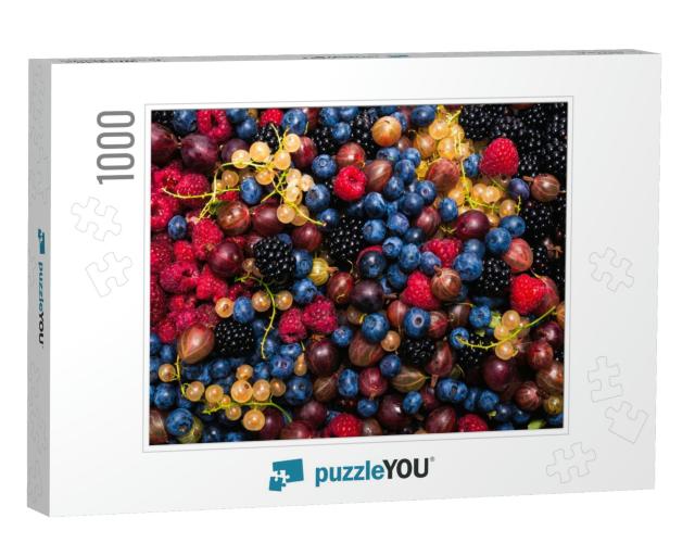 Gooseberries, Blueberries, Mulberry, Raspberries, White &... Jigsaw Puzzle with 1000 pieces