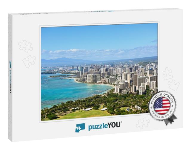 Honolulu & Waikiki Beach on Oahu Hawaii. View from the Fa... Jigsaw Puzzle