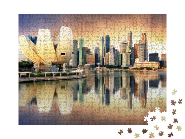 Singapore Skyline At the Marina During Dramatic Sunset... Jigsaw Puzzle with 1000 pieces