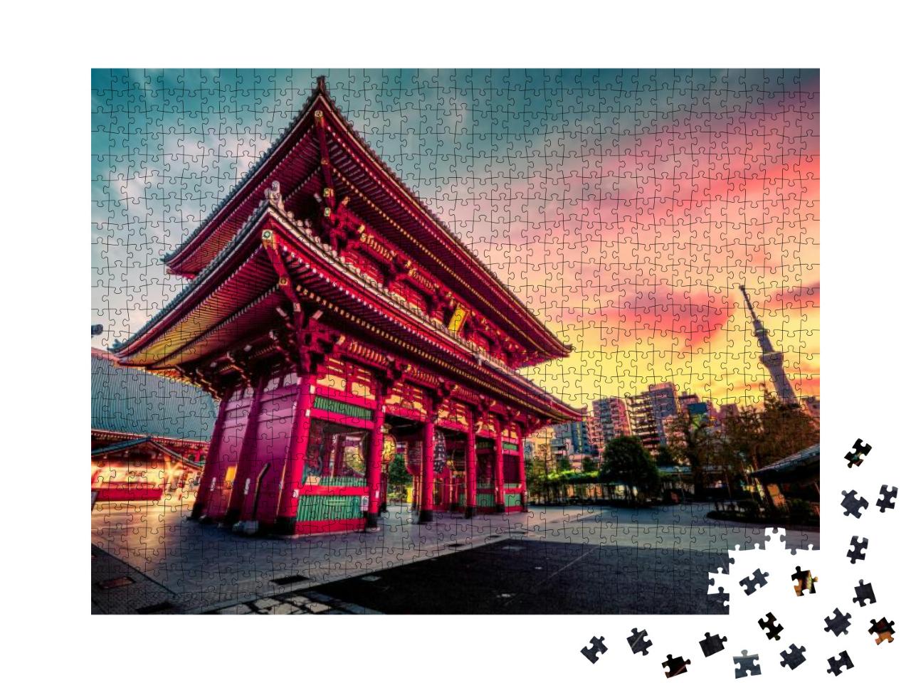 Sensoju Temple with Dramatic Sky & Tokyo Sky Tree in Toky... Jigsaw Puzzle with 1000 pieces