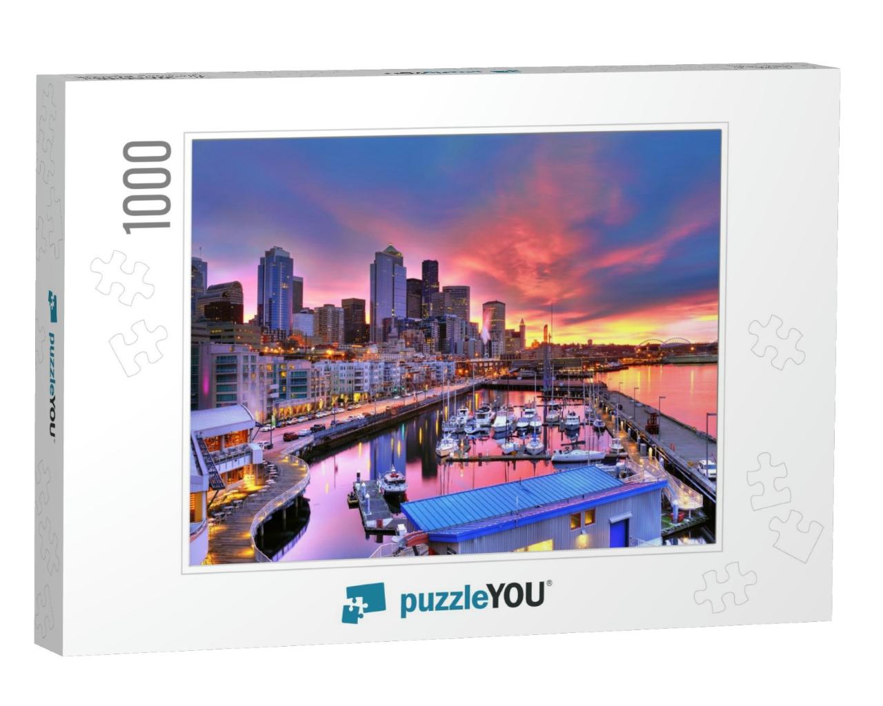 Famous Seattle Skyline Dazzling Under a Beautiful Dawn Sk... Jigsaw Puzzle with 1000 pieces