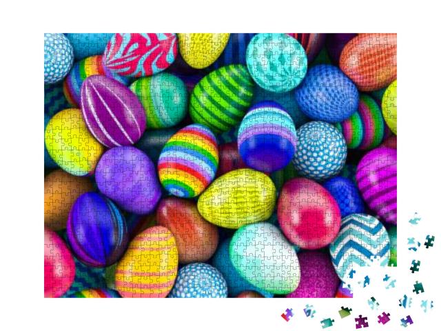 Pile of Colorful Easter Eggs 3D Illustration... Jigsaw Puzzle with 1000 pieces